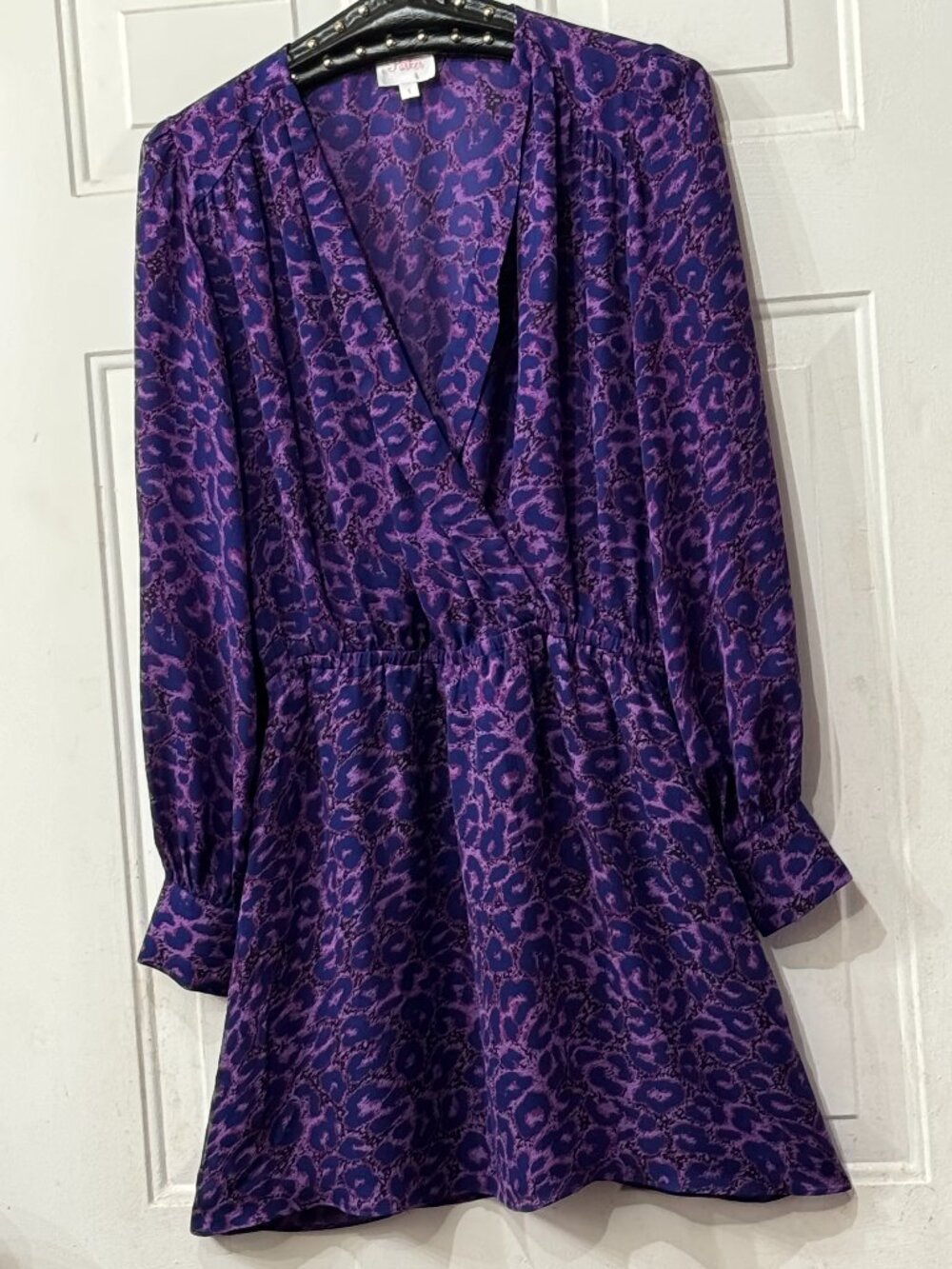 Parker Silk Sz S Wrap Short Dress Long Sleeve Purple/Indigo Animal